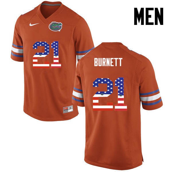 Florida Gators Men #21 McArthur Burnett College Football USA Flag Fashion Orange